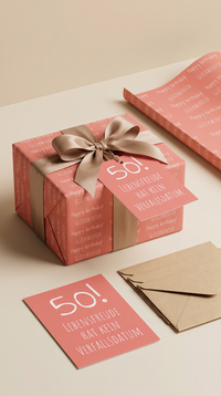 Lustiges Geschenkpapier Set 5 Bögen Lebensfreude Motiv zum Geburtstag, witzige Geschenkverpackung Runder Geburtstag,  DIN A2 Bogen
