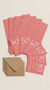 Geschenkpapier Set Lebensfreude Koralle, 5 x Geschenkverpackung DIN A2; Runder Geburtstag, 5 x Lebensfreude Karte mit Umschlag braun Premium