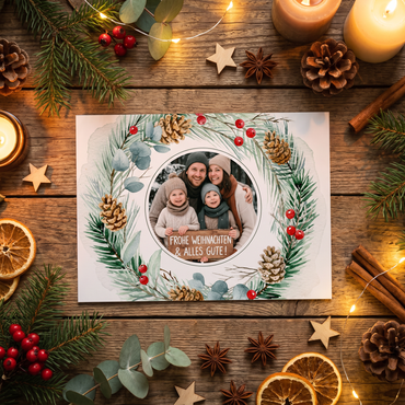 Weihnachtskarte personalisiert – „Wintergrün“ mit Foto