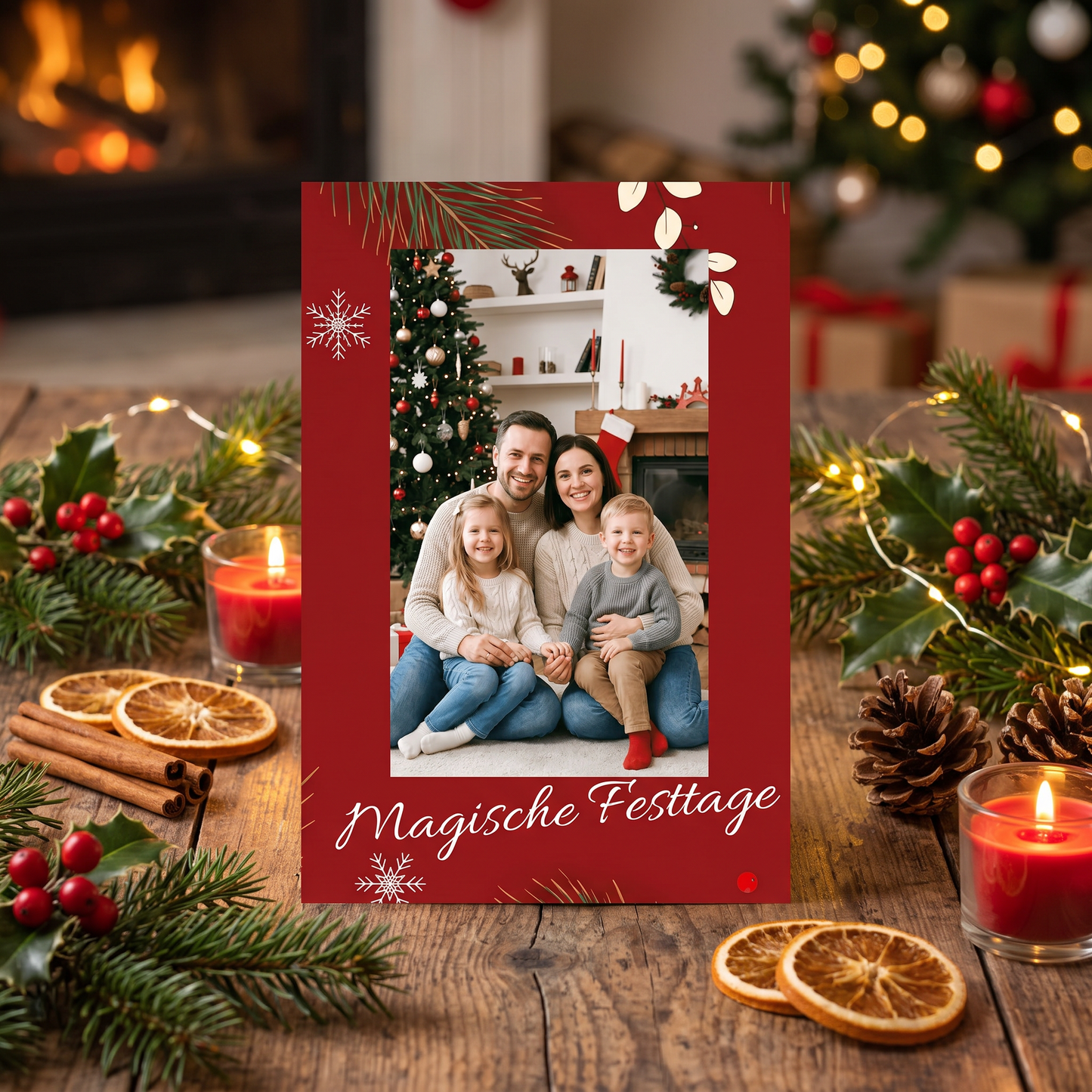 Weihnachtskarte personalisiert – „Festtagsliebe“ mit Foto rot