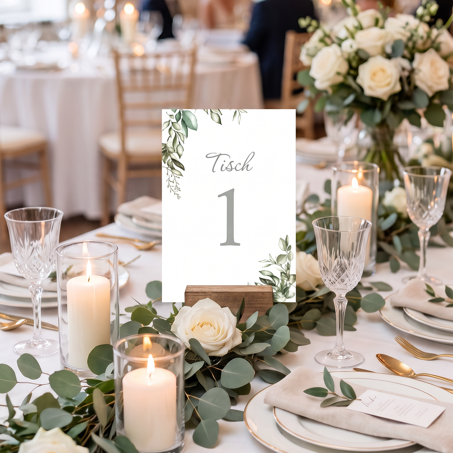 Tischkarten Hochzeit „Greenery“ – Tischnummern passend zum Sitzplan