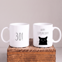 Keramik-Tasse „Happy Schnurrsday“ – Lustige Geburtstagstasse zum 30. Geburtstag