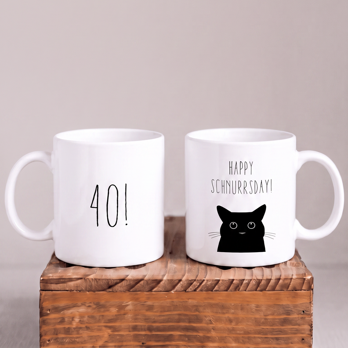 Keramik-Tasse „Happy Schnurrsday“ – Lustige Geburtstagstasse zum 40. Geburtstag