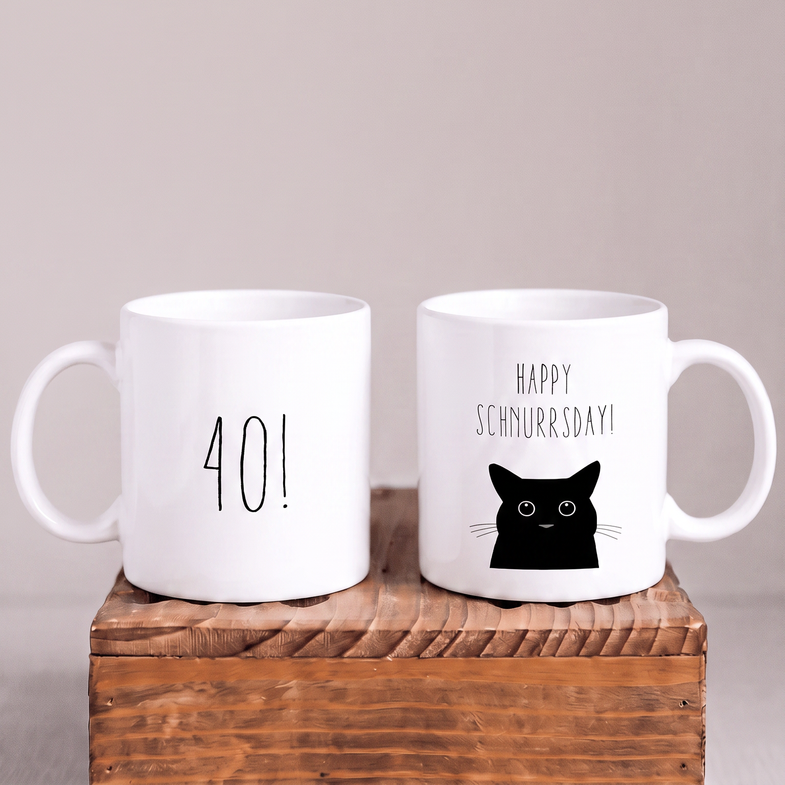Keramik-Tasse „Happy Schnurrsday“ – Lustige Geburtstagstasse zum 40. Geburtstag