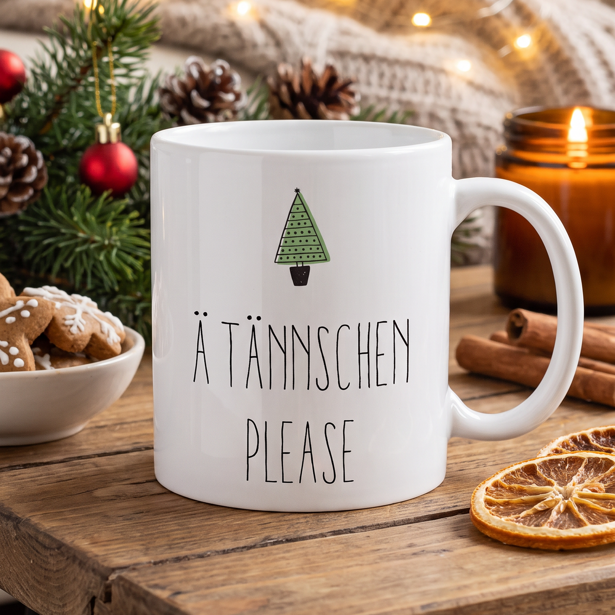 Keramik Tasse Weihnachten „Ä Tännschen please“ – Lustige Weihnachtstasse