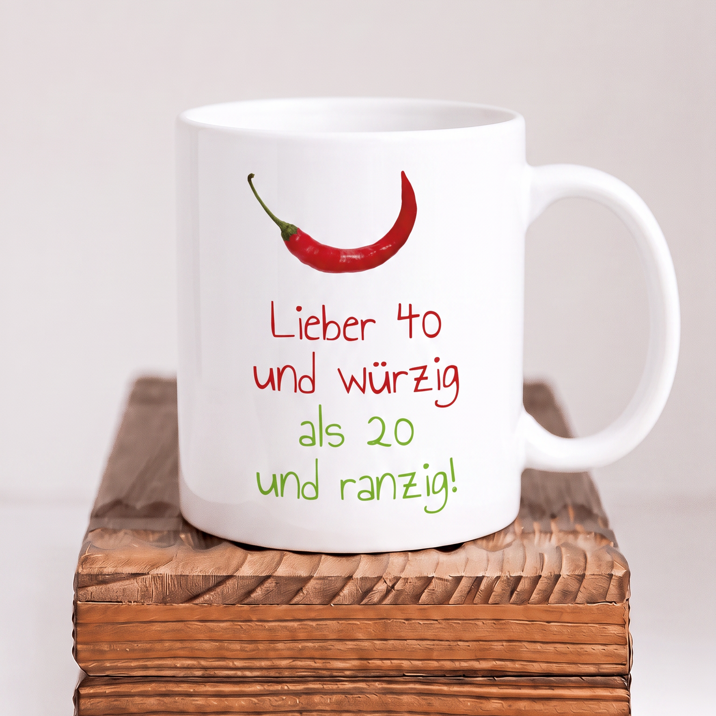 Keramik-Tasse „Lieber 40 und würzig als 20 und ranzig“ – Lustige Tasse zum 40. Geburtstag
