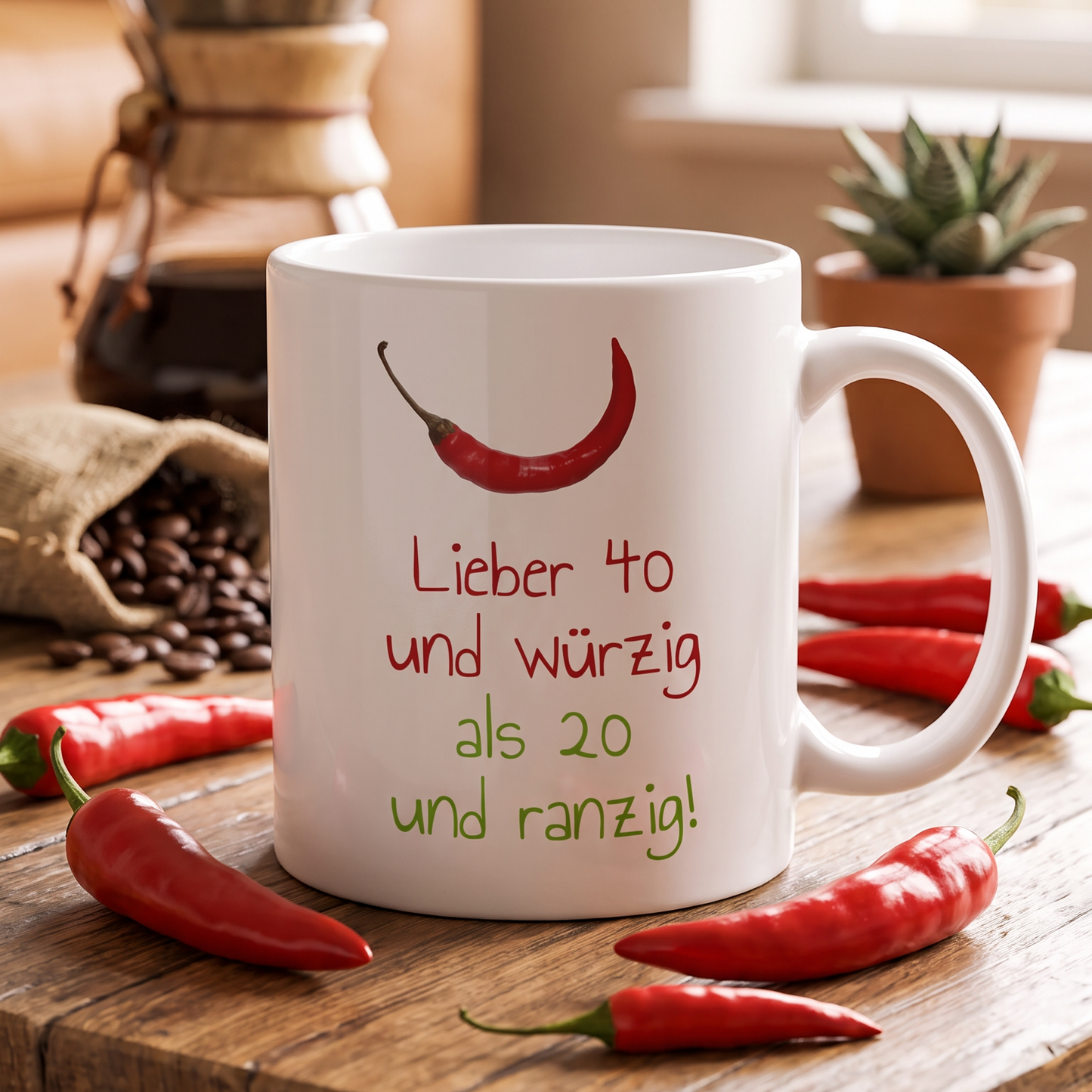 Keramik-Tasse „Lieber 40 und würzig als 20 und ranzig“ – Lustige Tasse zum 40. Geburtstag