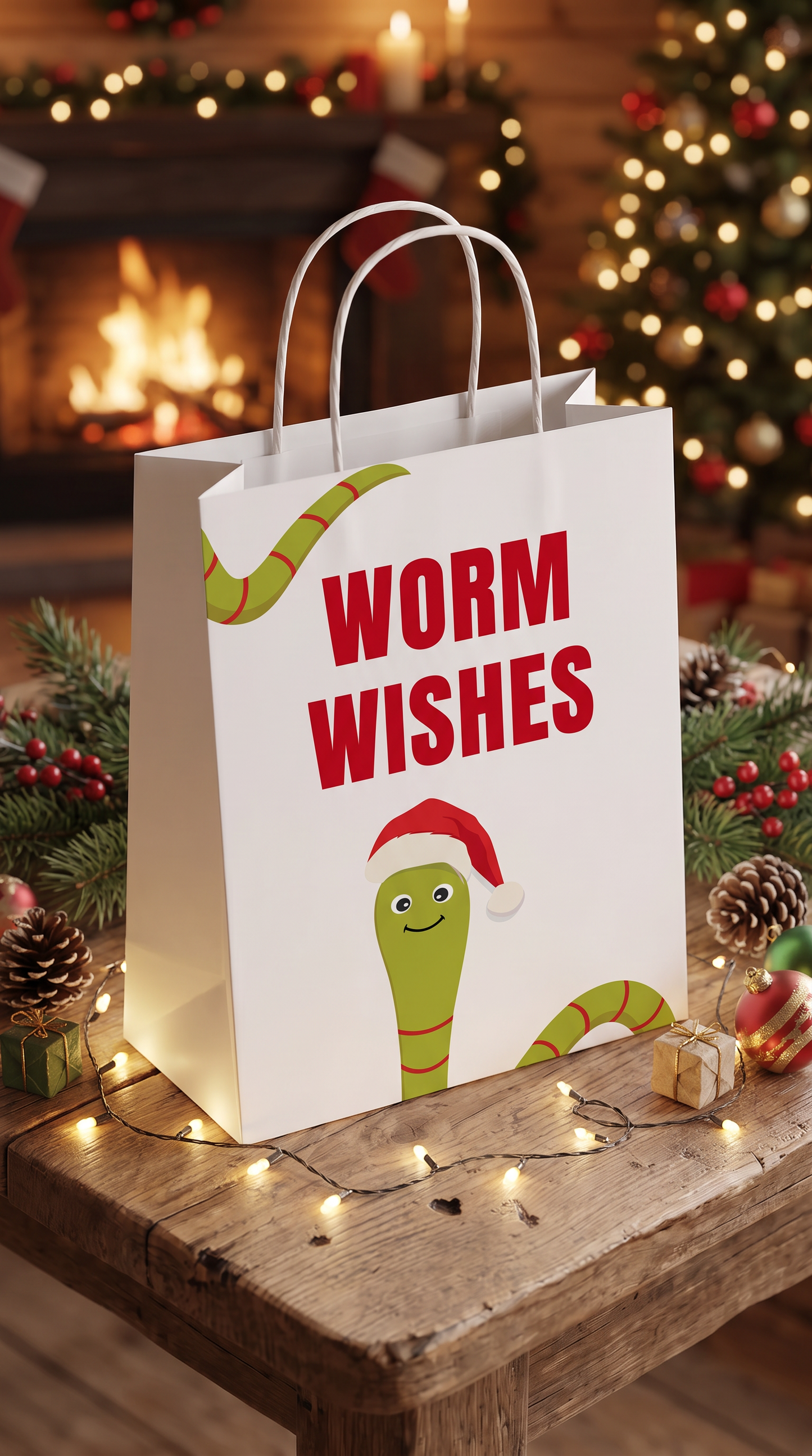 Geschenktüte Weihnachten „Worm Wishes“ – Lustige Geschenkverpackung