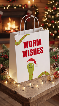 Geschenktüte Weihnachten „Worm Wishes“ – Lustige Geschenkverpackung