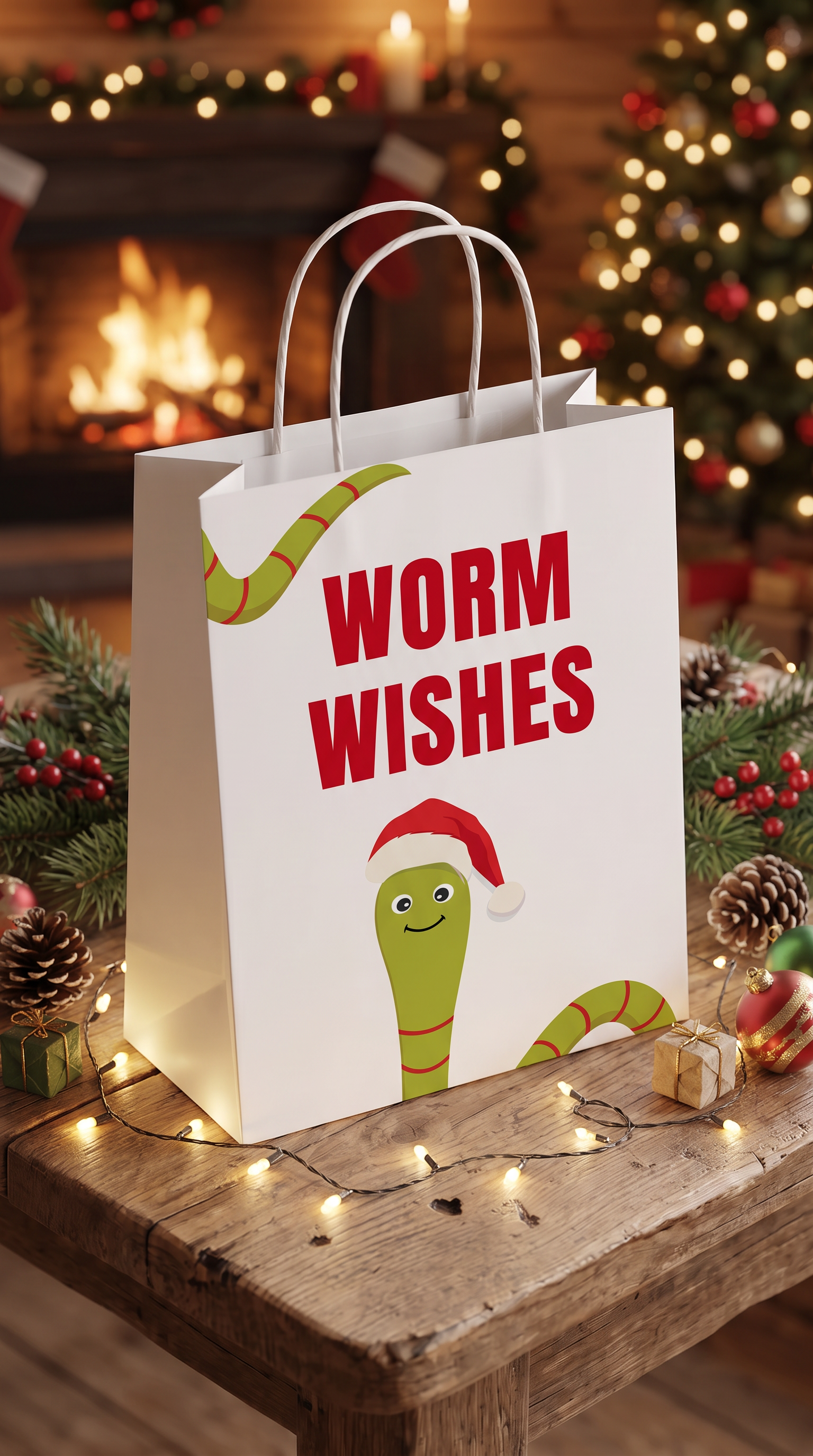 Geschenktüte Weihnachten „Worm Wishes“ – Lustige Geschenkverpackung