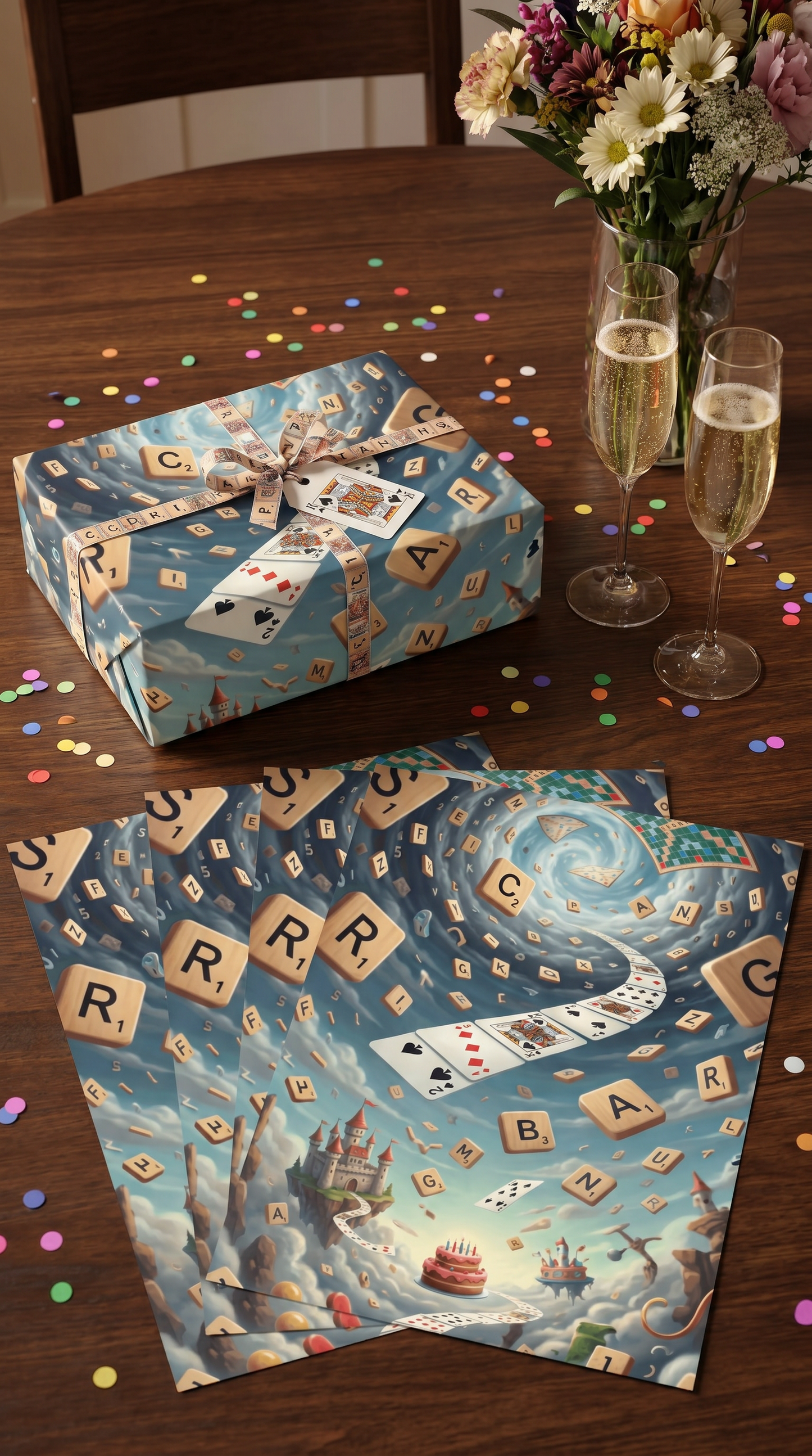 Lustiges Geschenkpapier Set 5 Bögen Scrabble - witziges Motiv zum Geburtstag