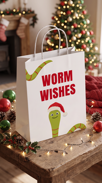 Geschenktüte Weihnachten „Worm Wishes“ – Lustige Geschenkverpackung