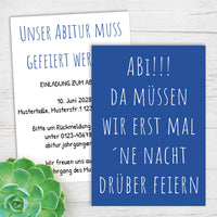 Abiball Einladung – Nacht drüber feiern – Blau und voll personalisierbar - Individuelle Einladung