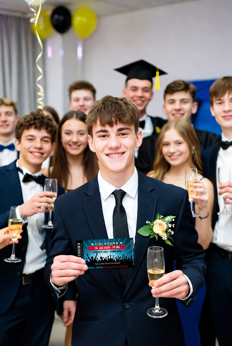 Abiball Einladung Ticket – Stylische Eintrittskarte für kreative Abschlussfeier