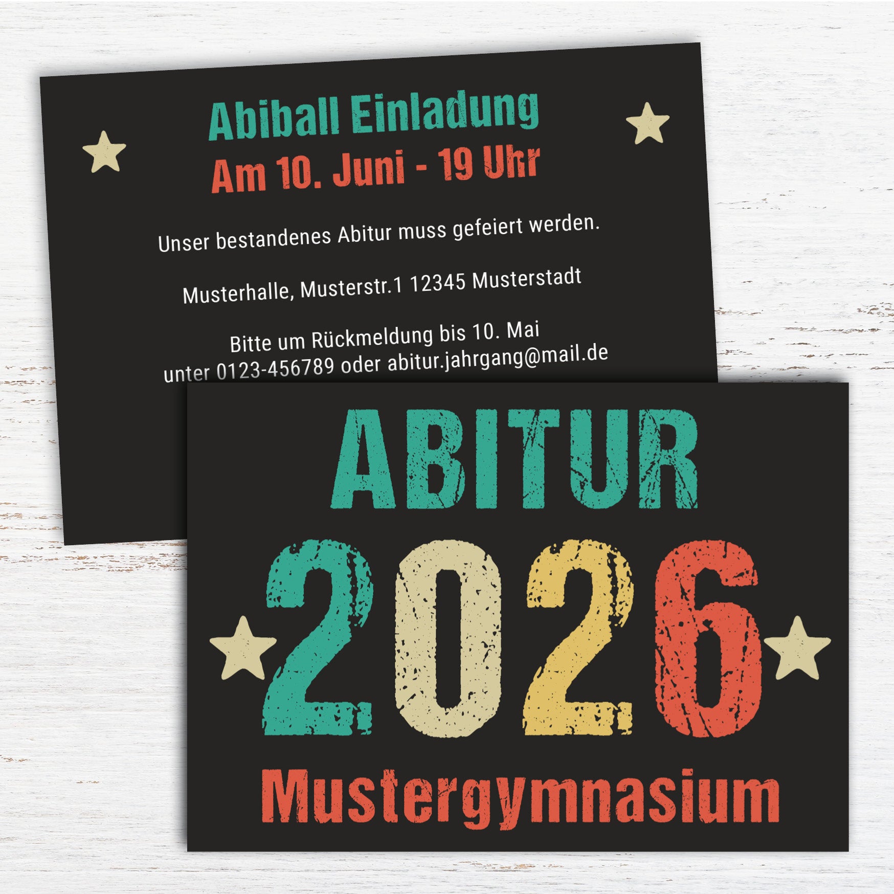 Einladung Abiball Vintage – Personalisierte Einladungskarte mit Textfeld & Retro Stil - Individuelle Einladung