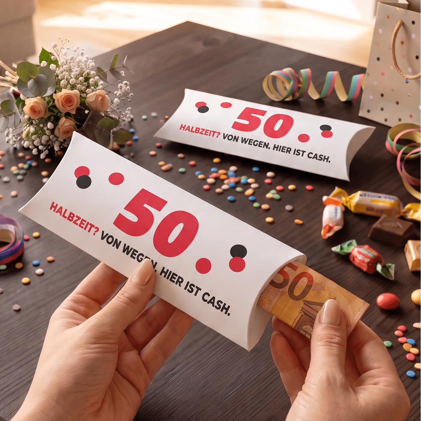 Geldgeschenk Verpackung Geburtstag – 50 | Halbzeit? Von wegen.