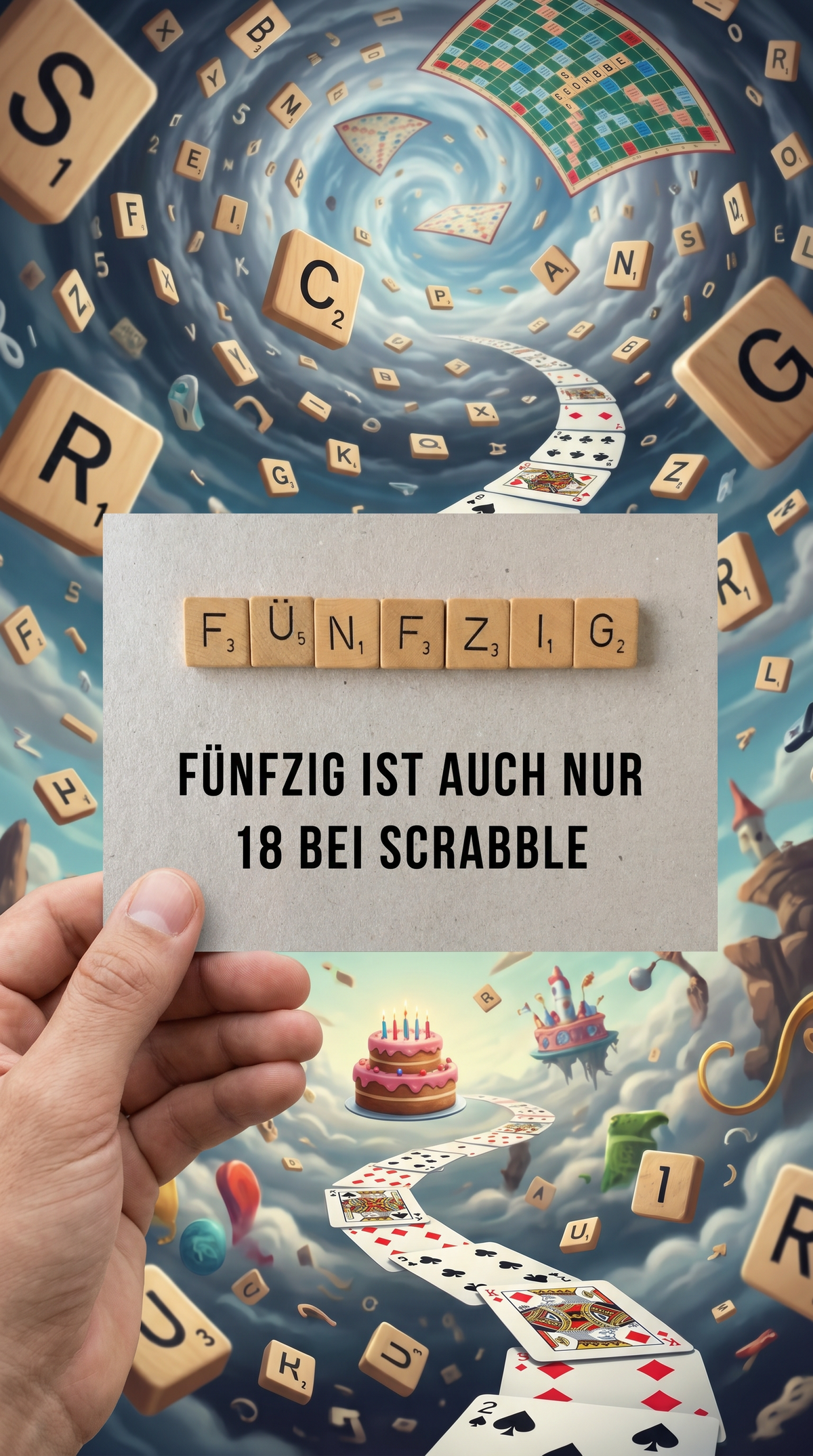 Geschenkpapier 3er Set Scrabble, Geschenkverpackung DIN A2; Geburtstagskarte mit Umschlag braun - Individuelle Einladung