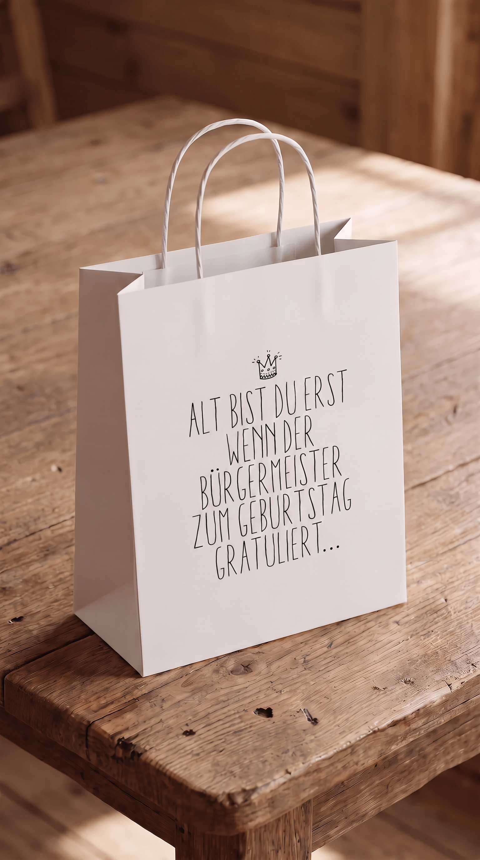 Geschenktüte „Alt bist du erst, wenn der Bürgermeister gratuliert“ – Lustige Geschenkverpackung zum Geburtstag