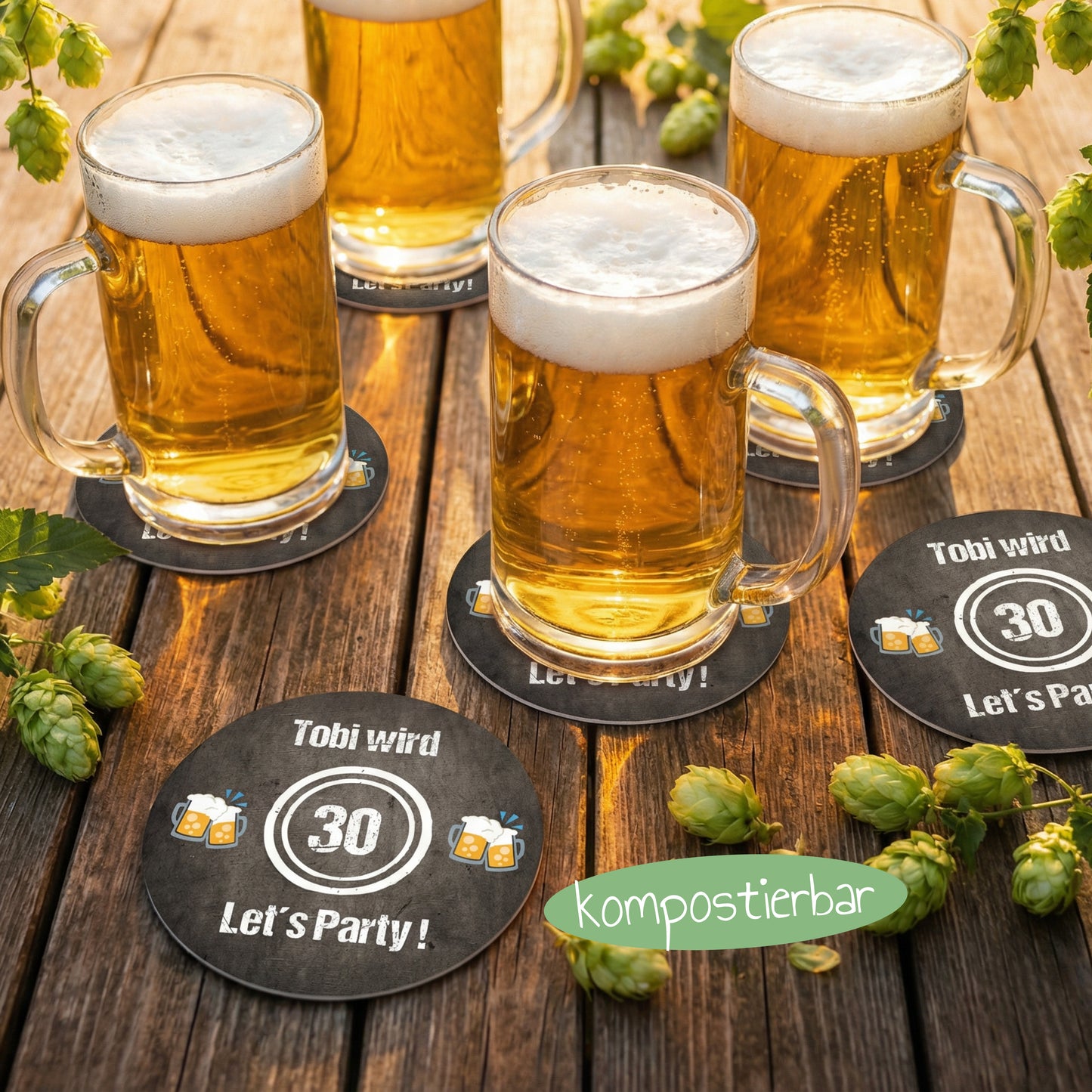 Bierdeckel Einladung zum 30. Geburtstag: LET’S PARTY! 🎉🥂 - Individuelle Einladung