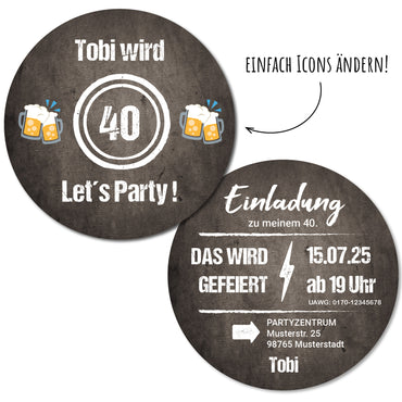Bierdeckel Einladung: Let´s Party! 40