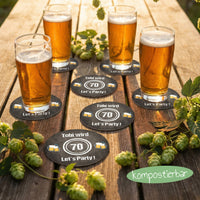 Bierdeckel Einladung zum 70. Geburtstag: LET’S PARTY! 🎉🍺 - Individuelle Einladung