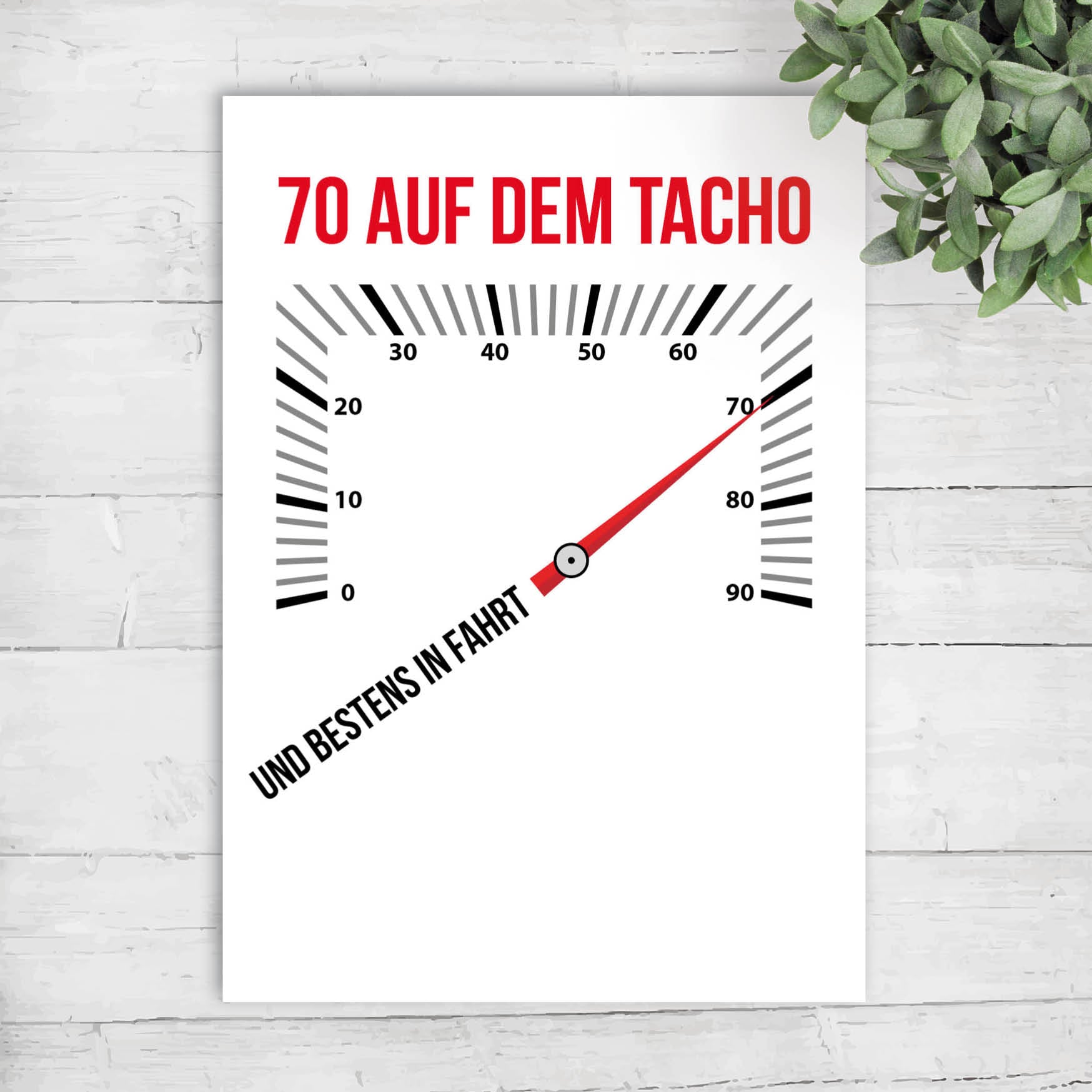 Glückwunsch Postkarte zum 70. Geburtstag – 70 auf dem Tacho… und bestens in Fahrt
