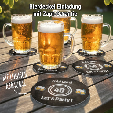 Bierdeckel Einladung: Let´s Party! Einladung 40. Geburtstag - Individuelle Einladung