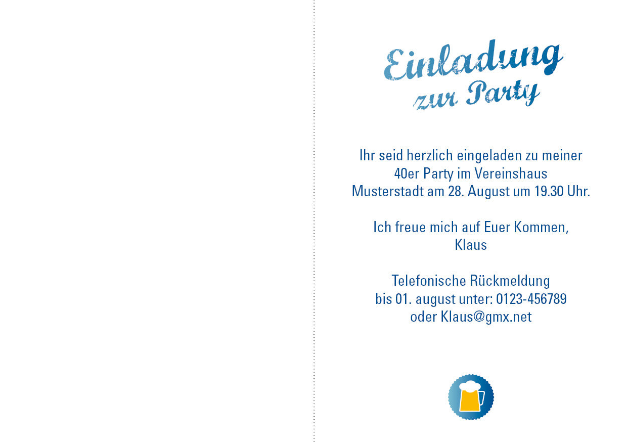 Einladung zum 40. Geburtstag: Cheers