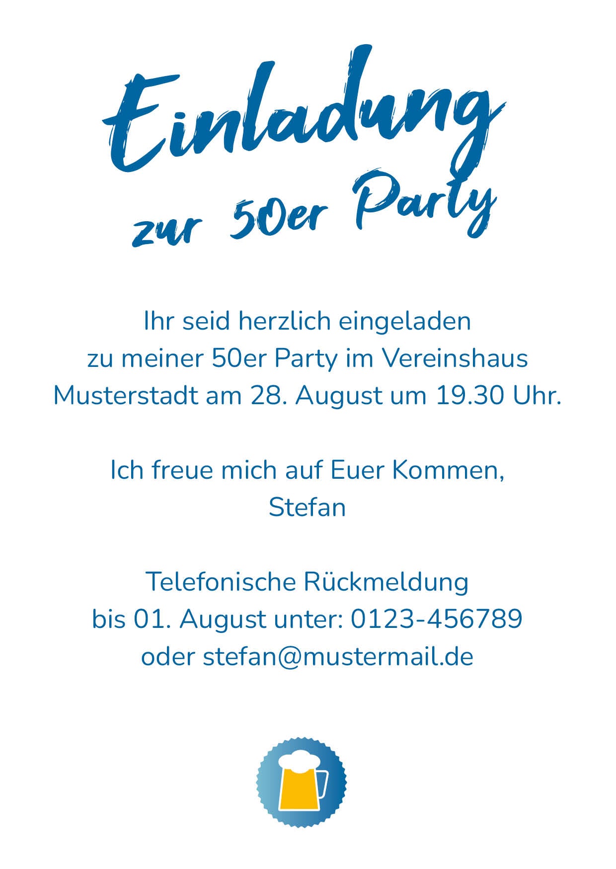 Einladung zum 50. Geburtstag: Cheers - to 50 years