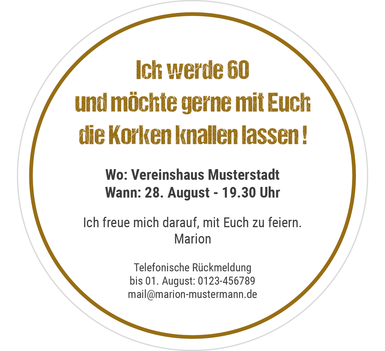 Einladung zum 60. Geburtstag: Champagner Korken