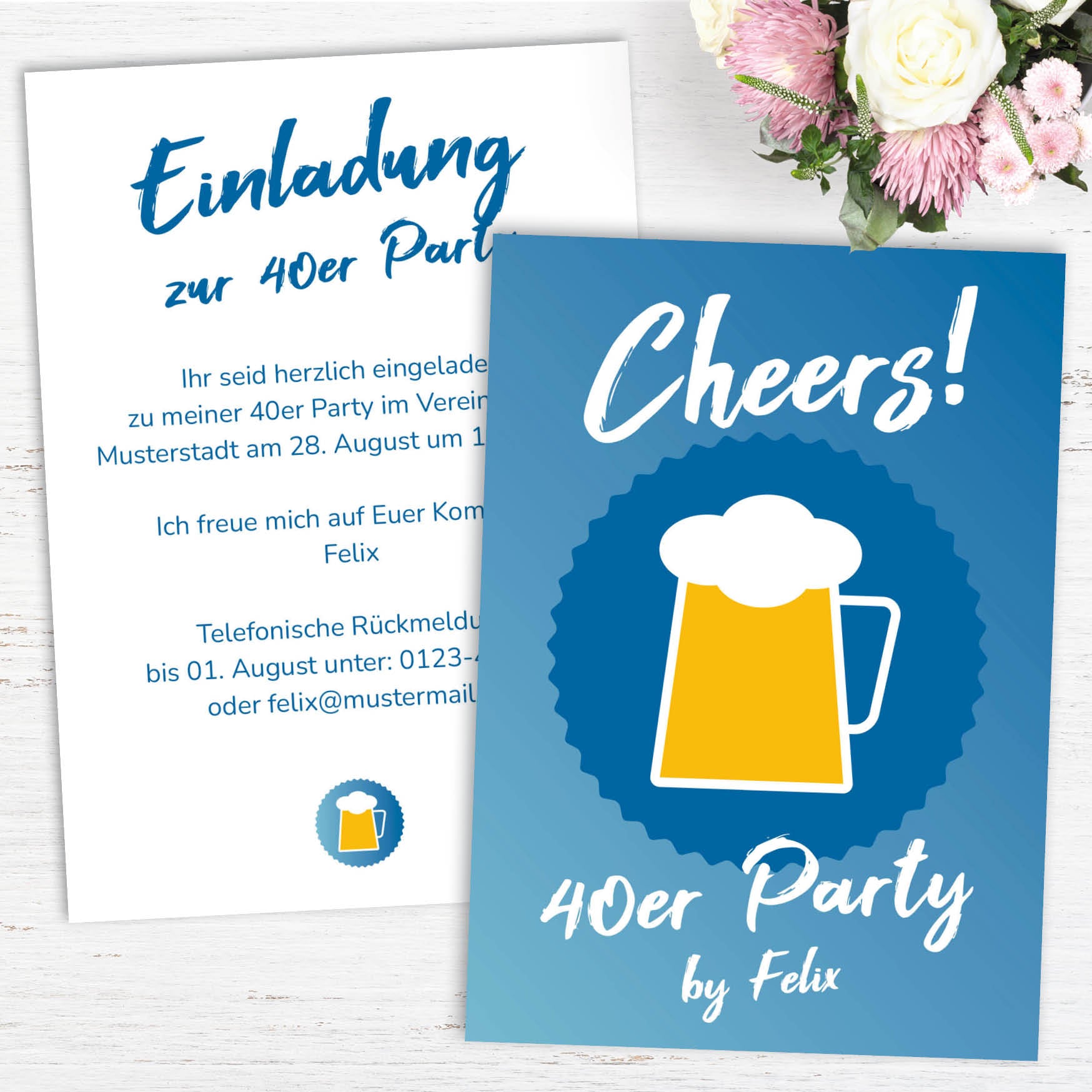 Einladung zum 40. Geburtstag: Cheers -  to 40 years