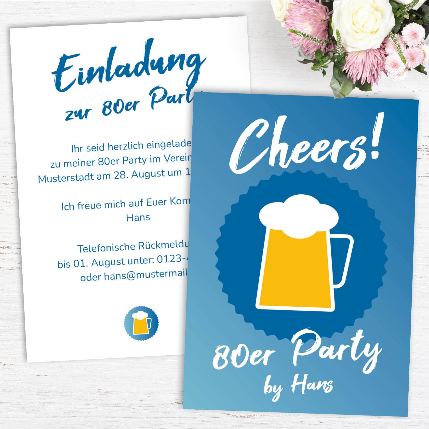 Einladung zum 80. Geburtstag: Cheers - to 80 years