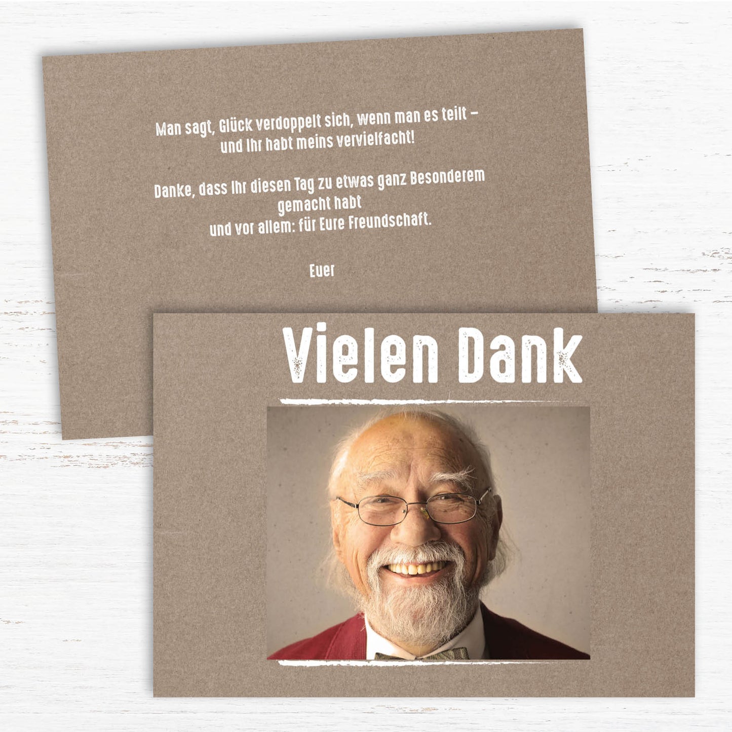 Danksagung Geburtstag: Rustikal mit Foto querformat