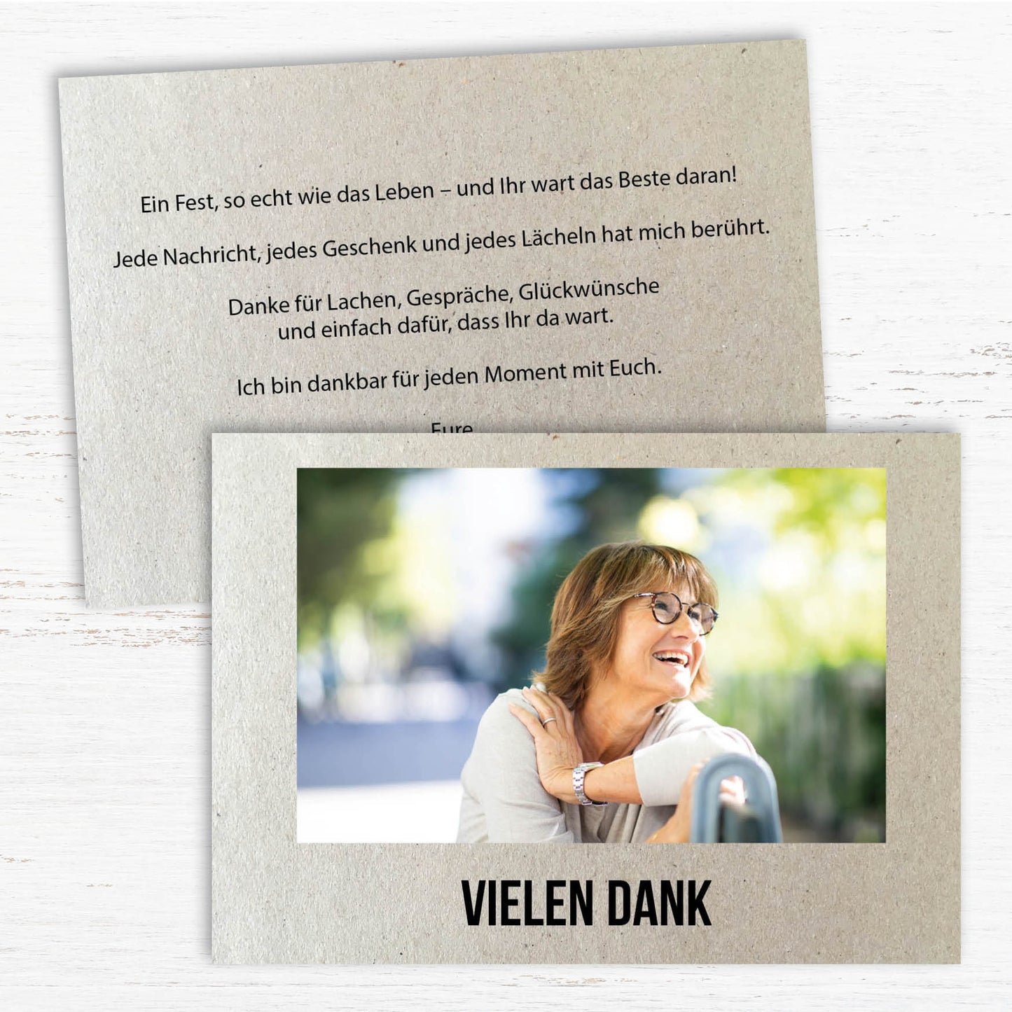 Danksagung Geburtstag: Naturpapier mit Foto
