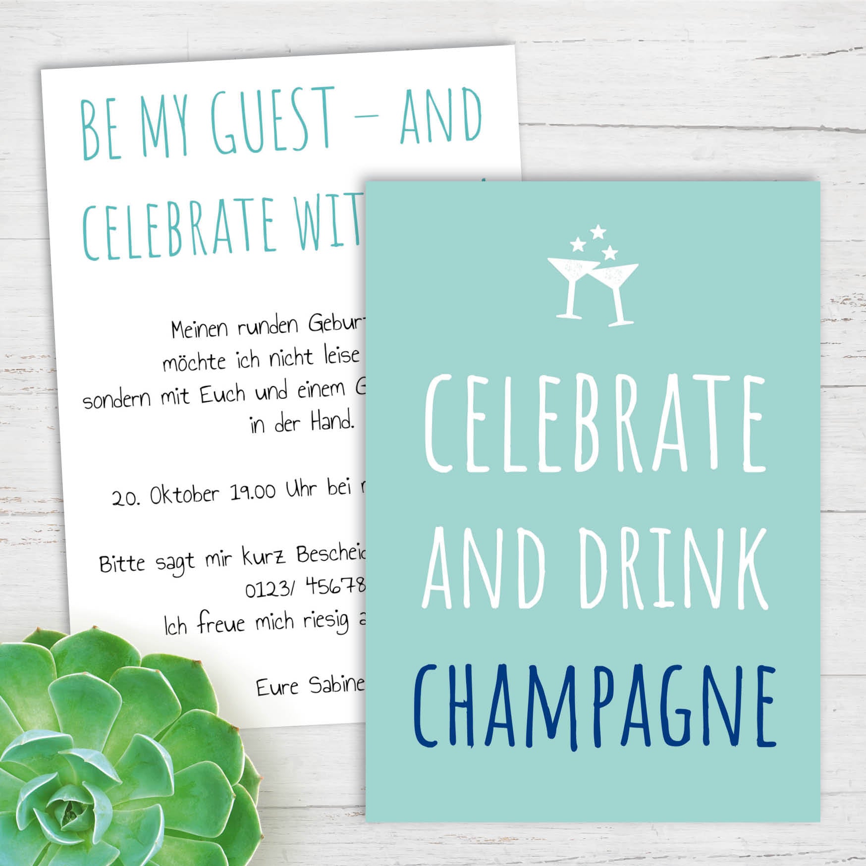 Celebrate and Drink Champagne – Geburtstag Einladungskarte mit Champagnergläsern | Stilvolle Einladung für Geburtstag, JGA & elegante Partys - Individuelle Einladung