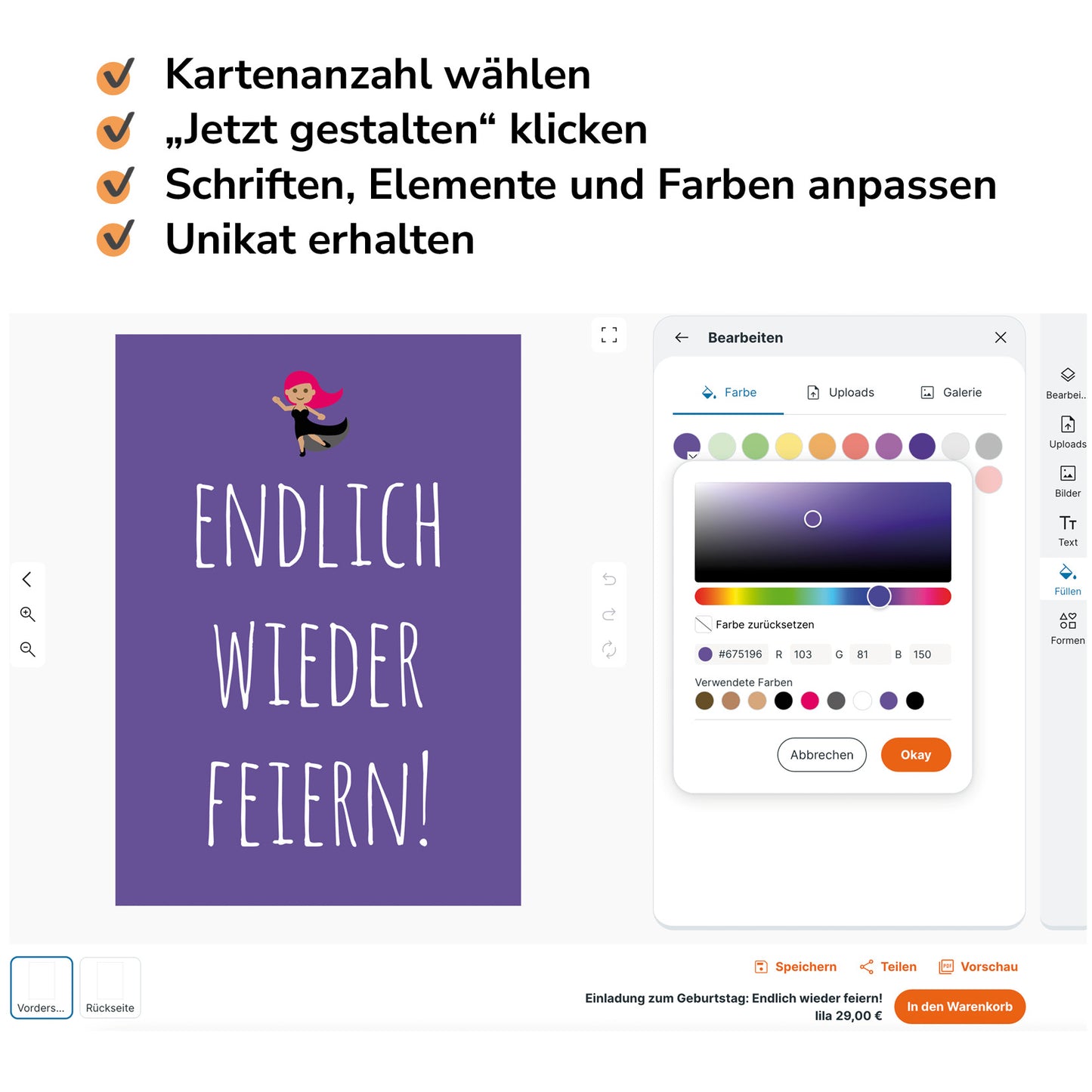 Einladung zum Geburtstag: Endlich wieder feiern! lila