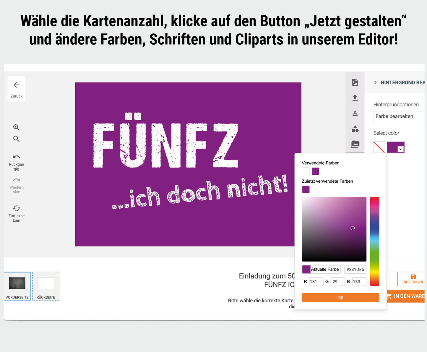 Einladung zum 50. Geburtstag:  FÜNFZ ICH doch nicht!