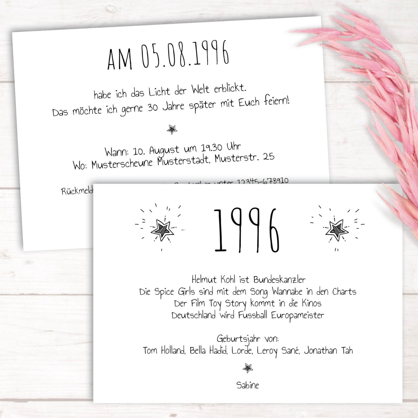 Einladung zum 30. Geburtstag:  Ereignisse aus dem Jahr 1996 - weiß