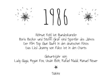 Einladung zum 40. Geburtstag:  Ereignisse aus dem Jahr 1986 - weiß