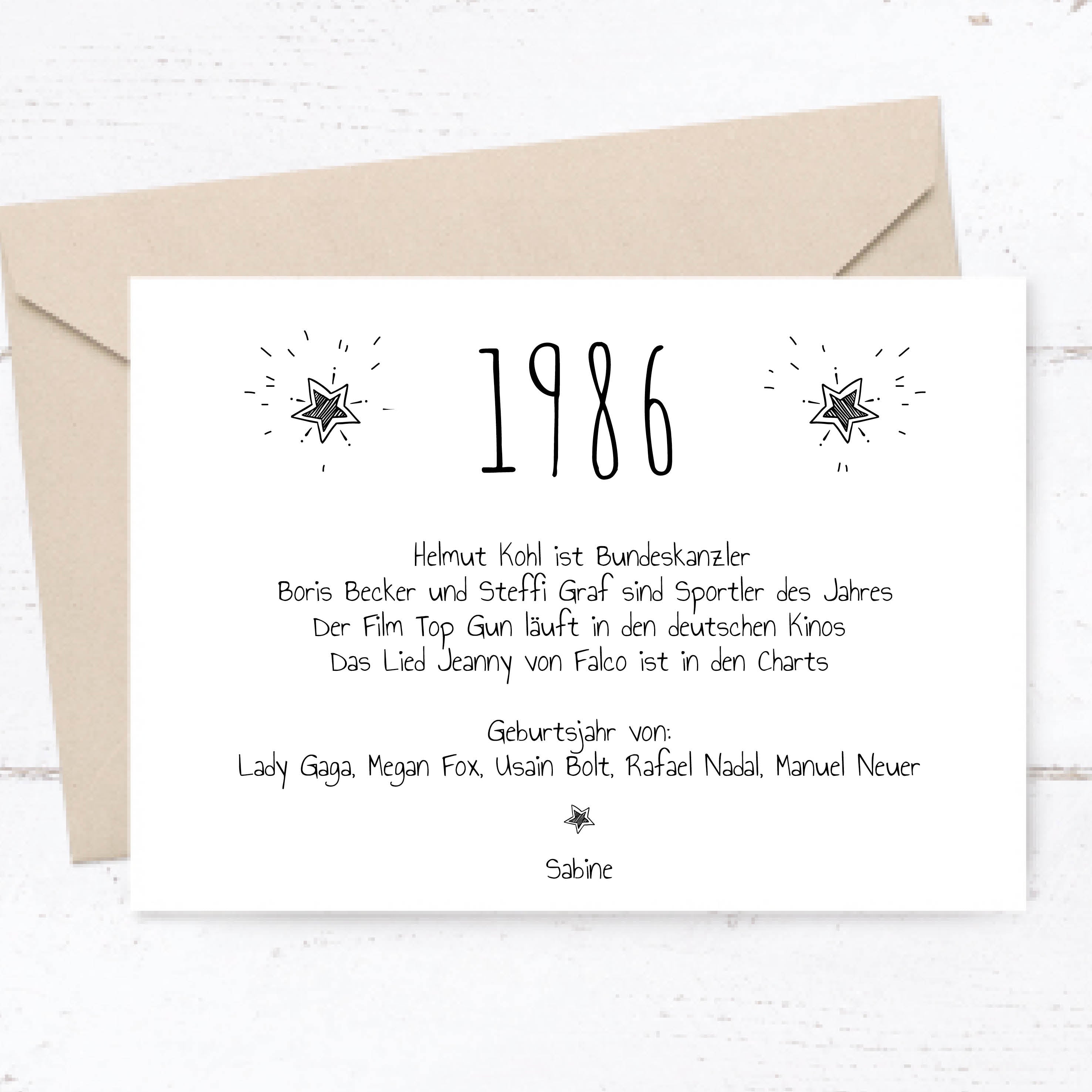 Einladung zum 40. Geburtstag:  Ereignisse aus dem Jahr 1986 - weiß