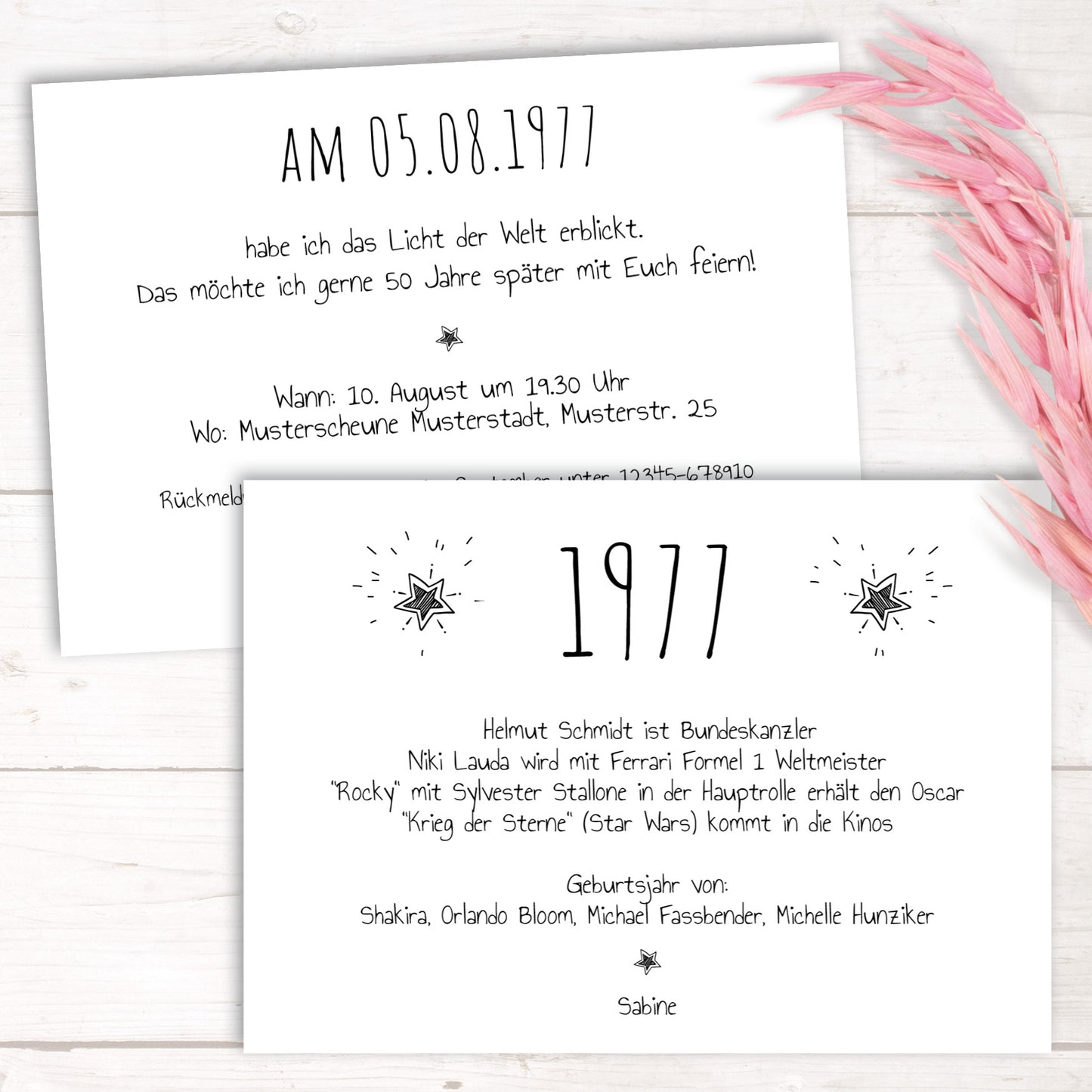 Einladung zum 50. Geburtstag 1977 – personalisierbar | Individuelle Einladung