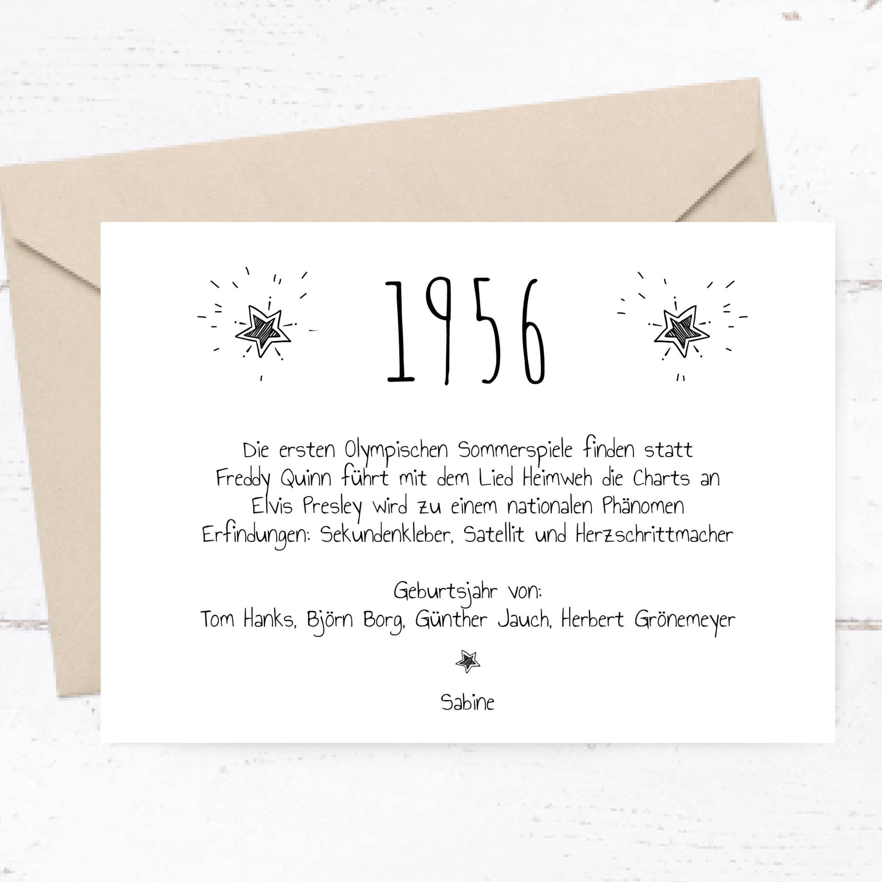 Einladung zum 70. Geburtstag:  Ereignisse aus dem Jahr 1956 - weiß
