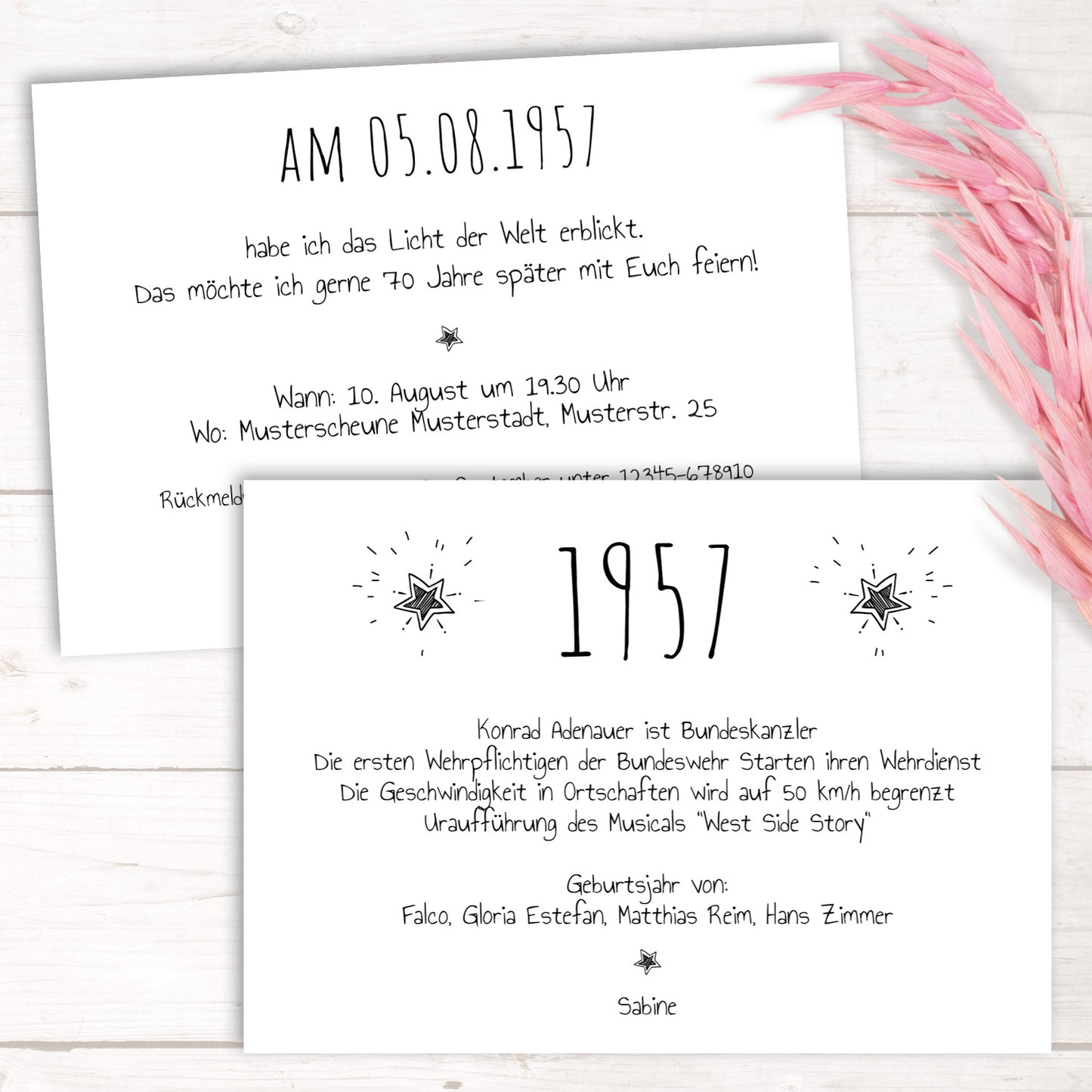 Einladung zum 70. Geburtstag 1957 – personalisierbar | Individuelle Einladung