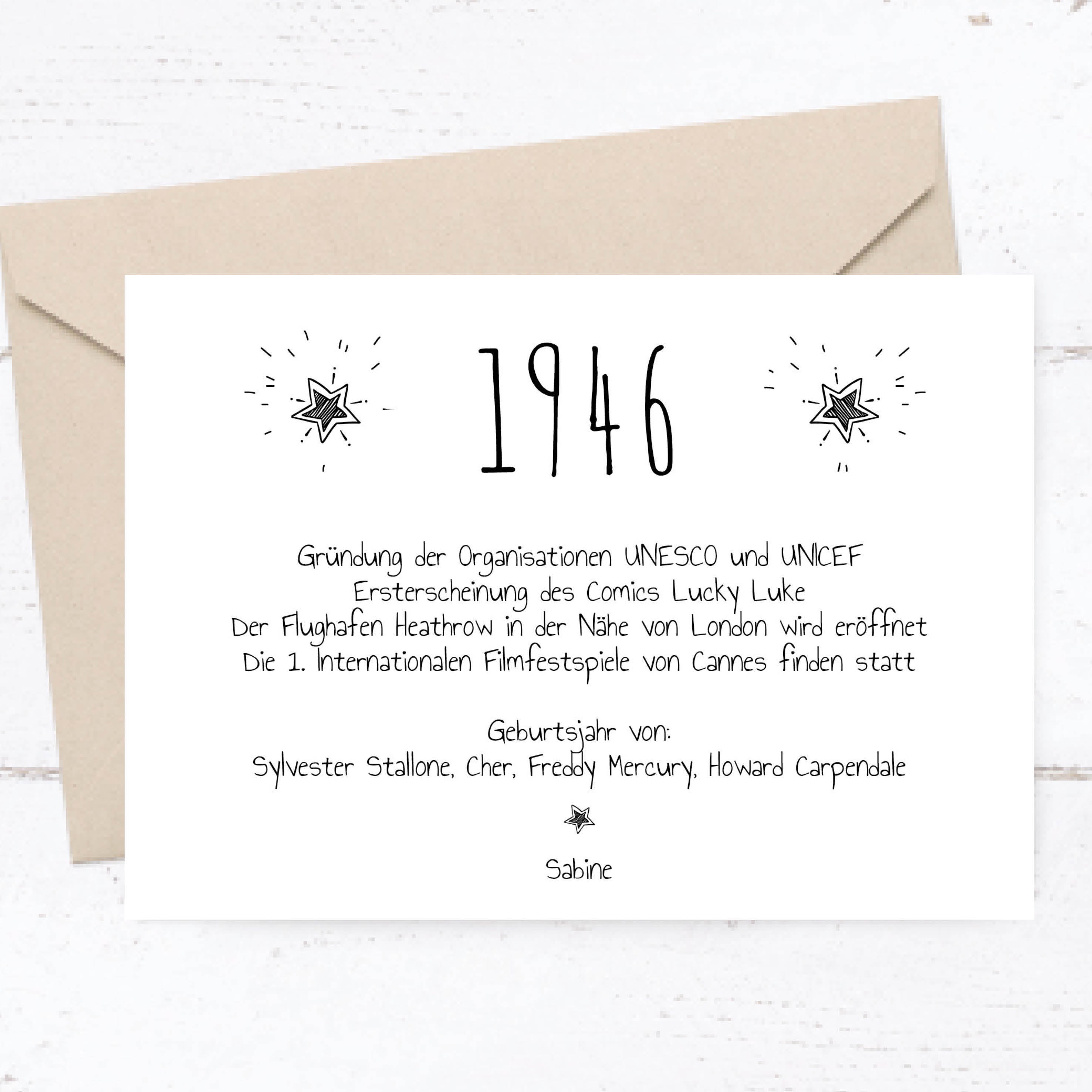 Einladung zum 80. Geburtstag:  Ereignisse aus dem Jahr 1946 - weiß