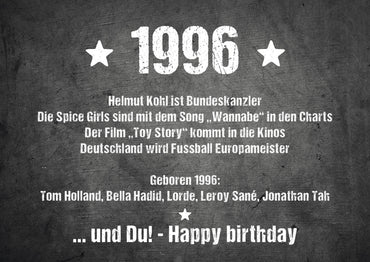 30 Geburtstag Karte – Retro Geburtstagskarte 1996 mit Kult Spruch | DIN A6 Postkarte - Individuelle Einladung