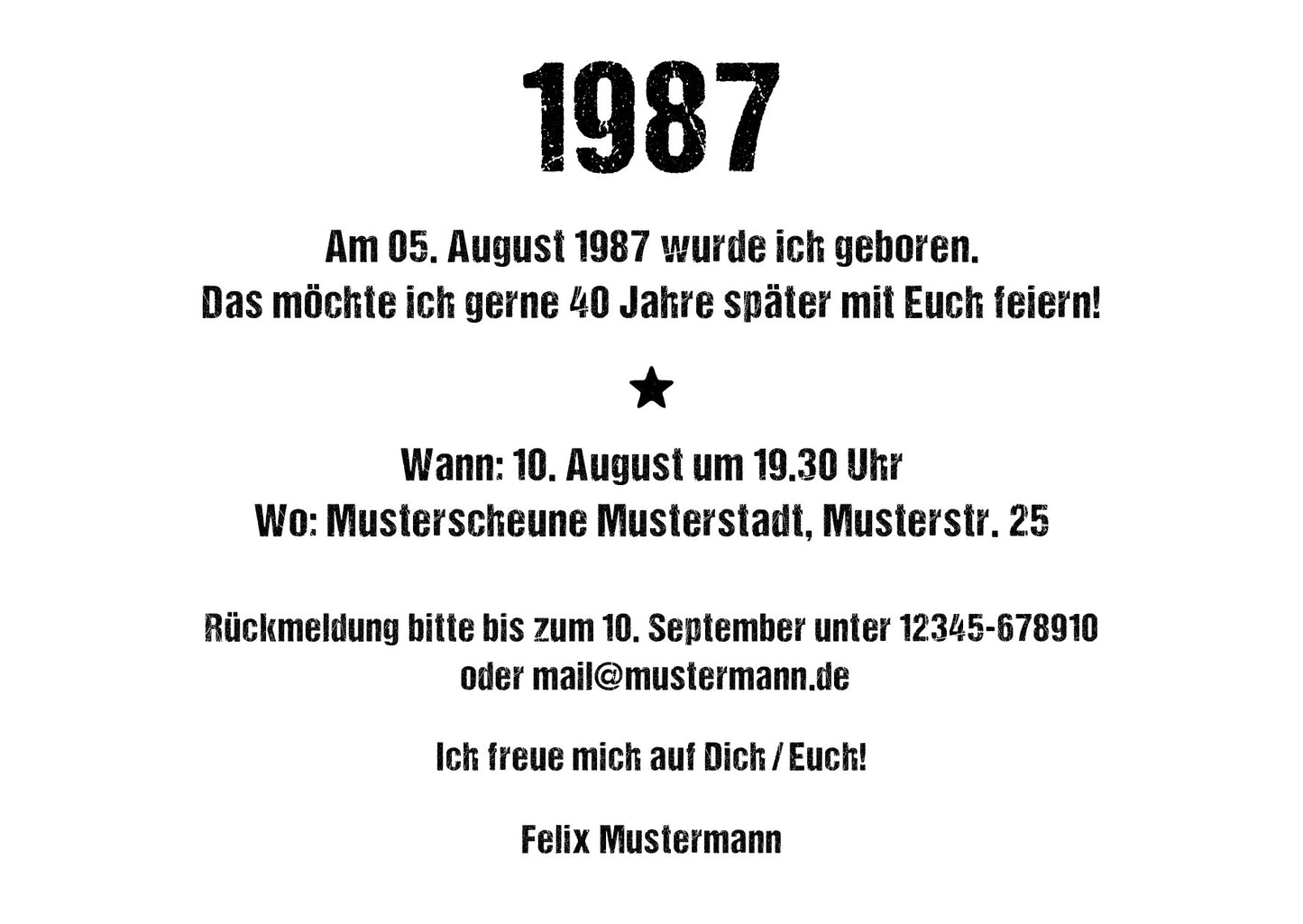 Einladung zum 40. Geburtstag 1987 – personalisierbar | Individuelle Einladung