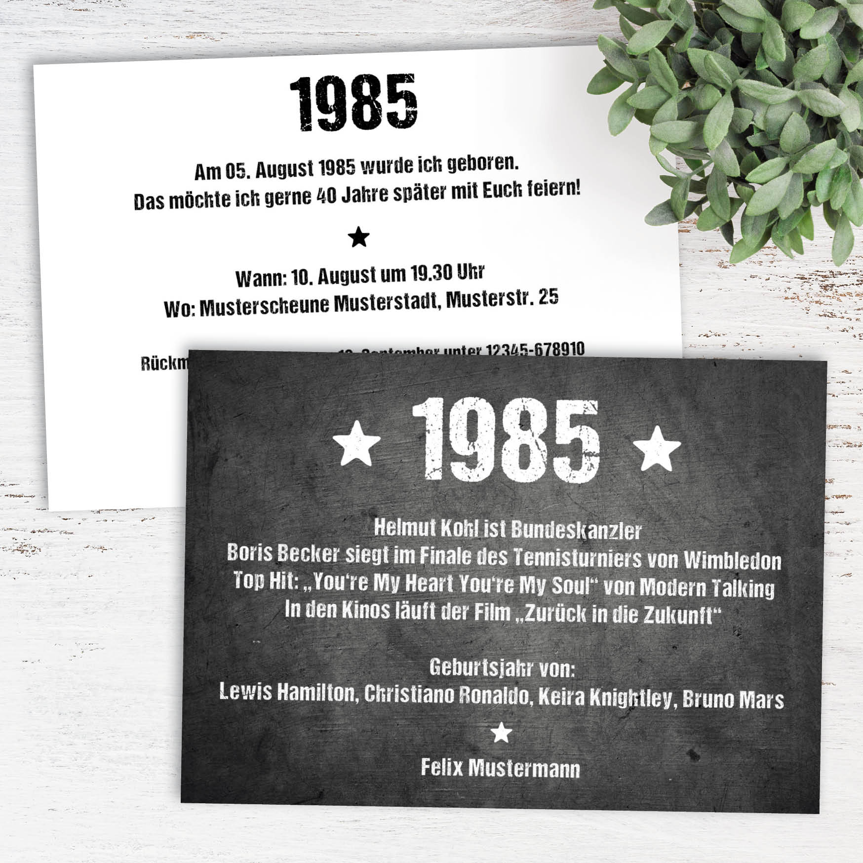 Einladung zum 40. Geburtstag:  Ereignisse aus dem Jahr 1985