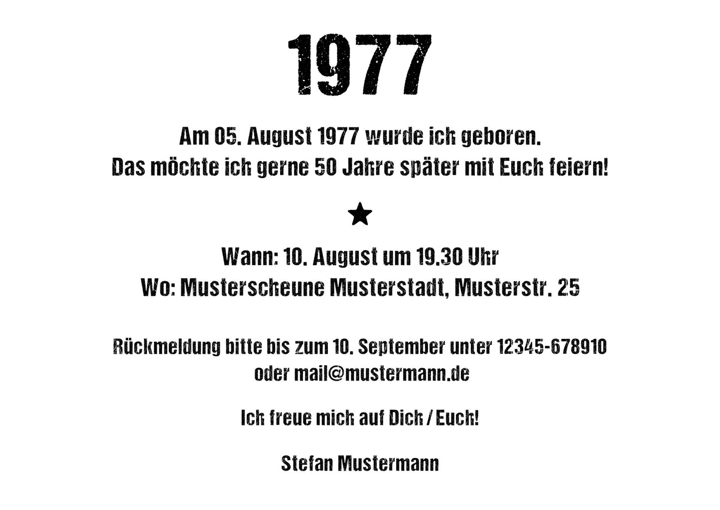Einladung zum 50. Geburtstag 1977 – personalisierbar | Individuelle Einladung
