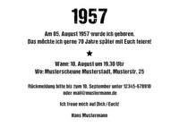 Einladung zum 70. Geburtstag: Ereignisse aus dem Jahr 1957