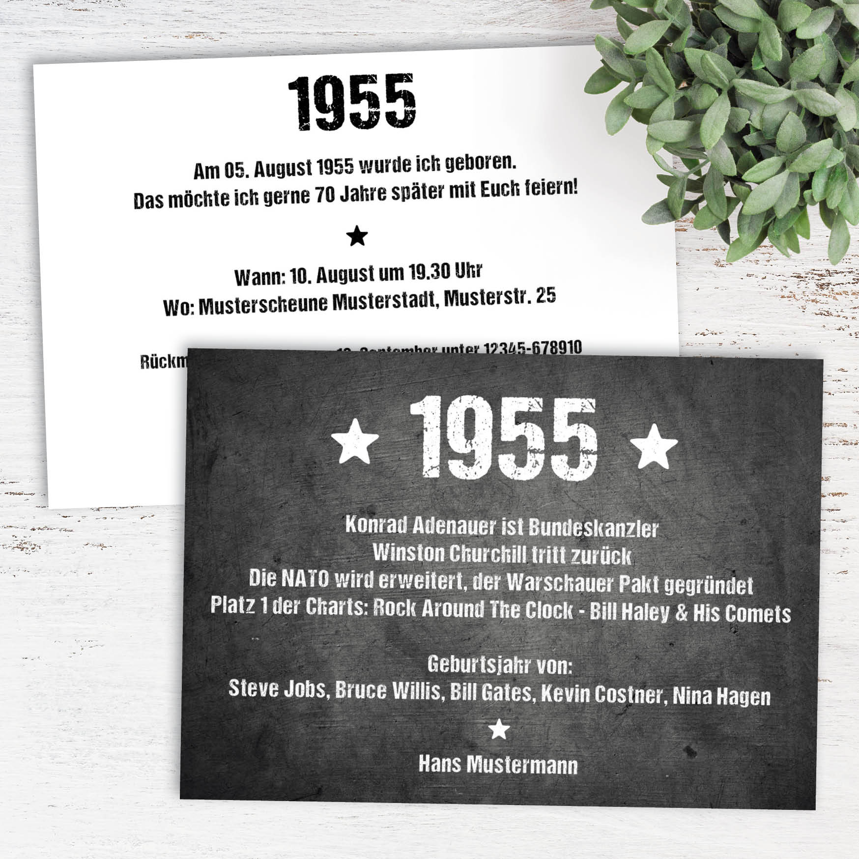 Einladung zum 70. Geburtstag:  Ereignisse aus dem Jahr 1955